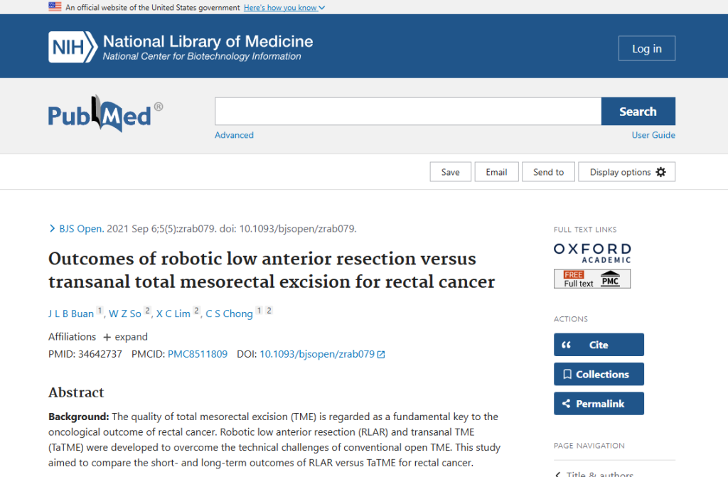 Outcomes of robotic low anterior resection versus transanal total mesorectal excision for rectal cancer