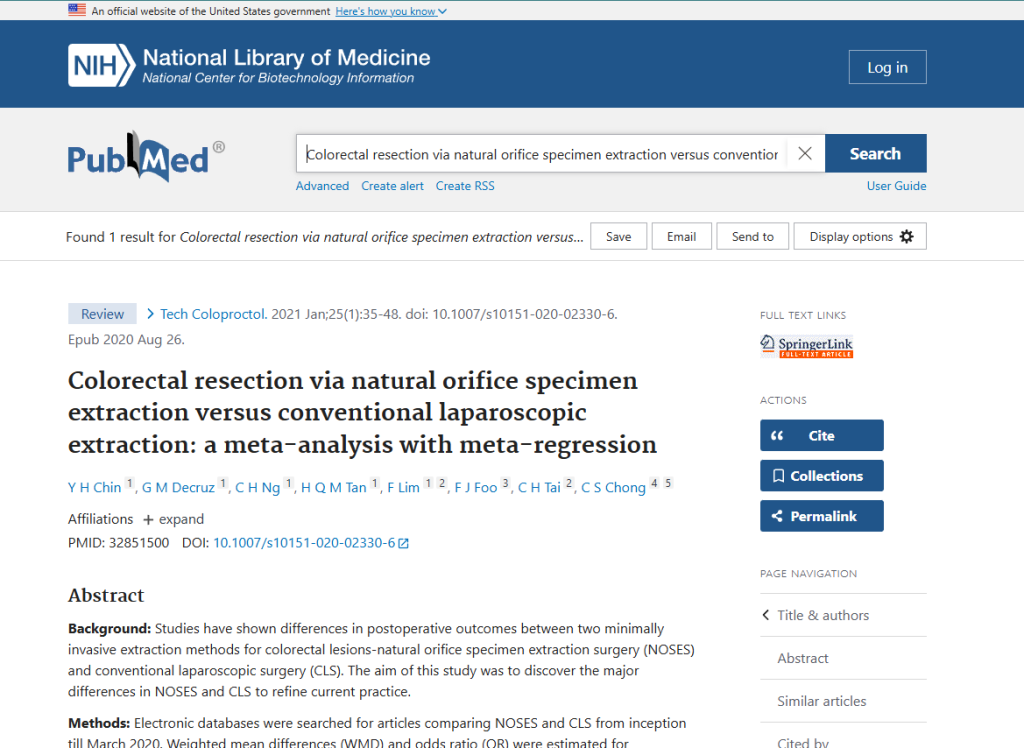 Colorectal resection via natural orifice specimen extraction versus conventional laparoscopic extraction: a meta-analysis with meta-regression