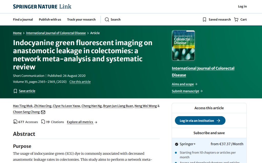 Indocyanine green fluorescent imaging on anastomotic leakage in colectomies: a network meta-analysis and systematic review
