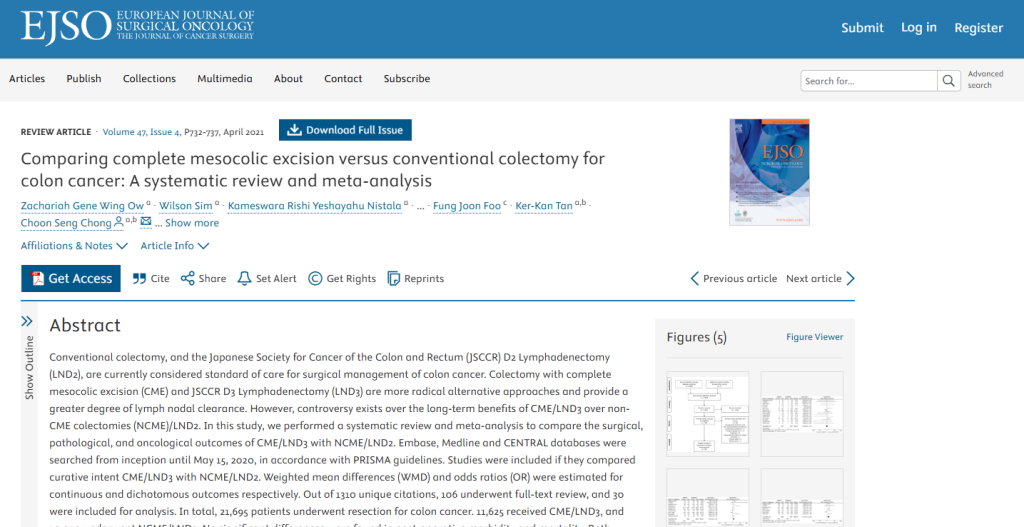 Comparing complete mesocolic excision versus conventional colectomy for colon cancer: A systematic review and meta-analysis