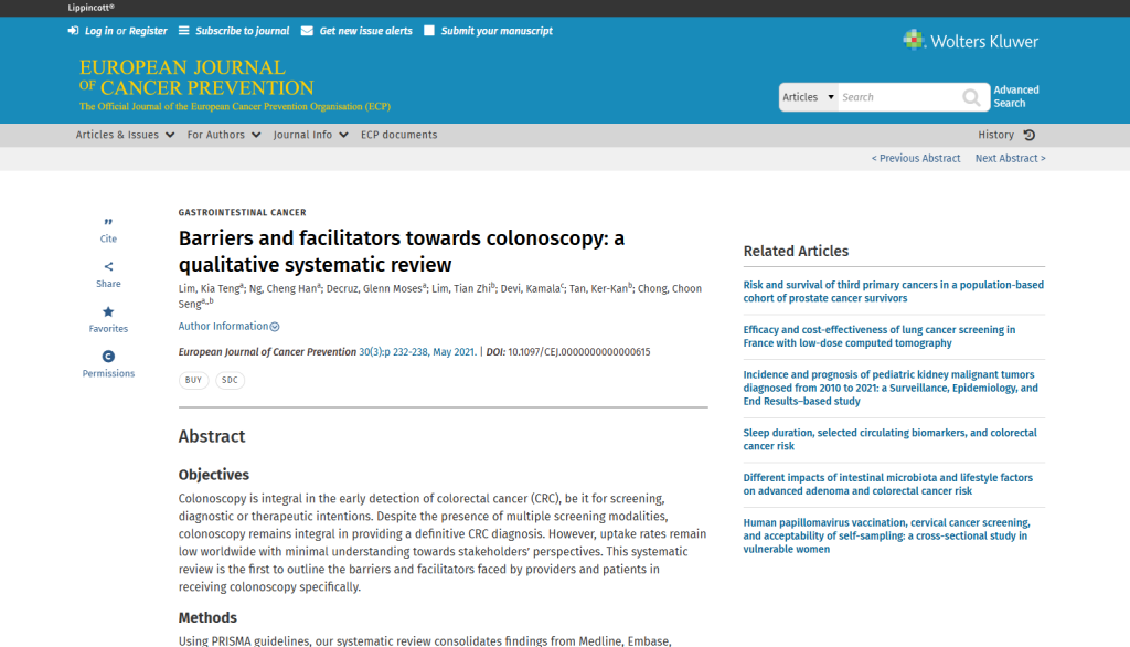 Barriers and facilitators towards colonoscopy: a qualitative systematic review