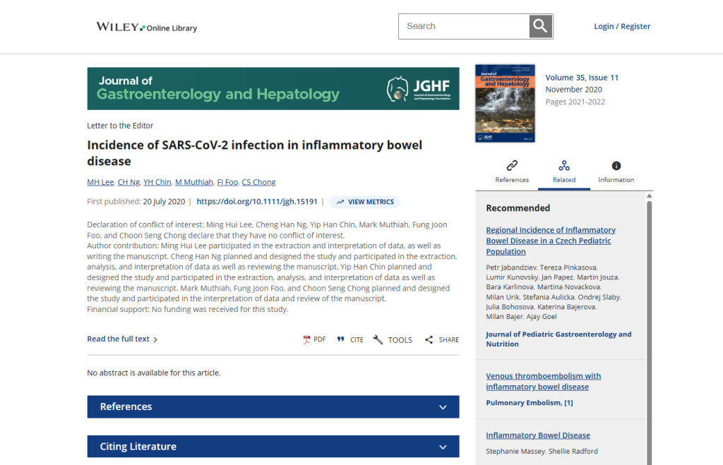 Incidence of SARS-CoV-2 infection in inflammatory bowel disease